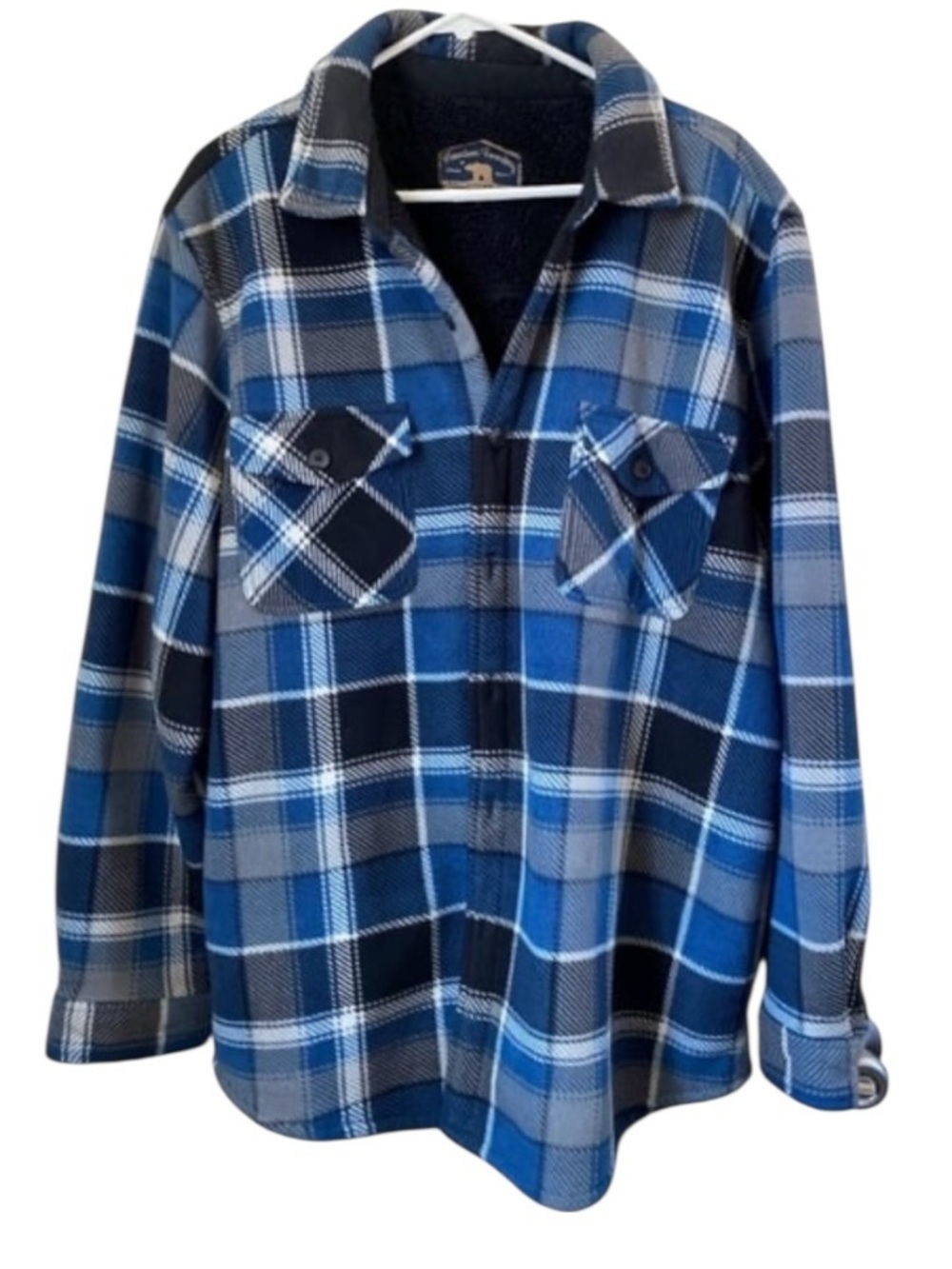 Men’s XL Blue Plaid Sherpa Lined Shacket Shirt Jacket Workwear Fleece - Picture 4 of 11